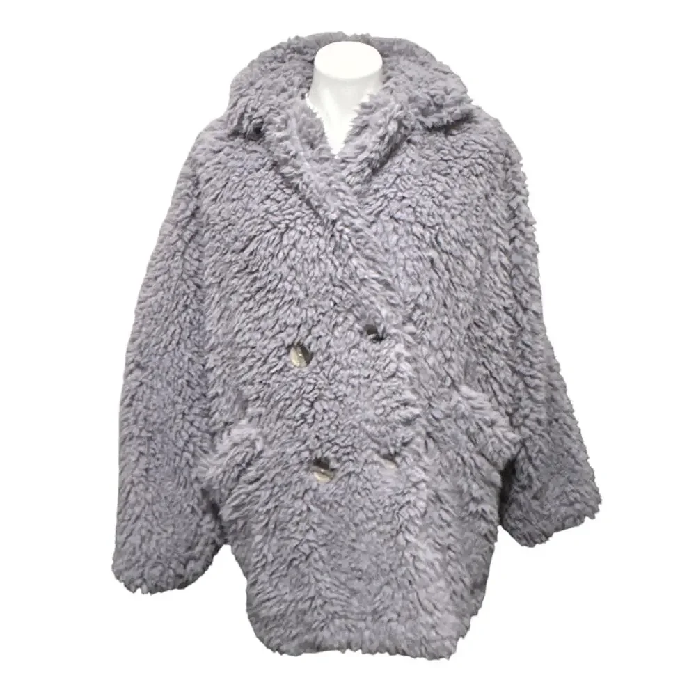 Free People Honeypie Teddy Jacket Coat Cloudy Day Gray Double Breasted Women XS